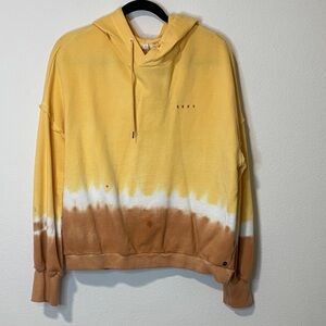 Roxy XL Tie Dye Yellow and Brown Hoodie Sweatshirt Pullover